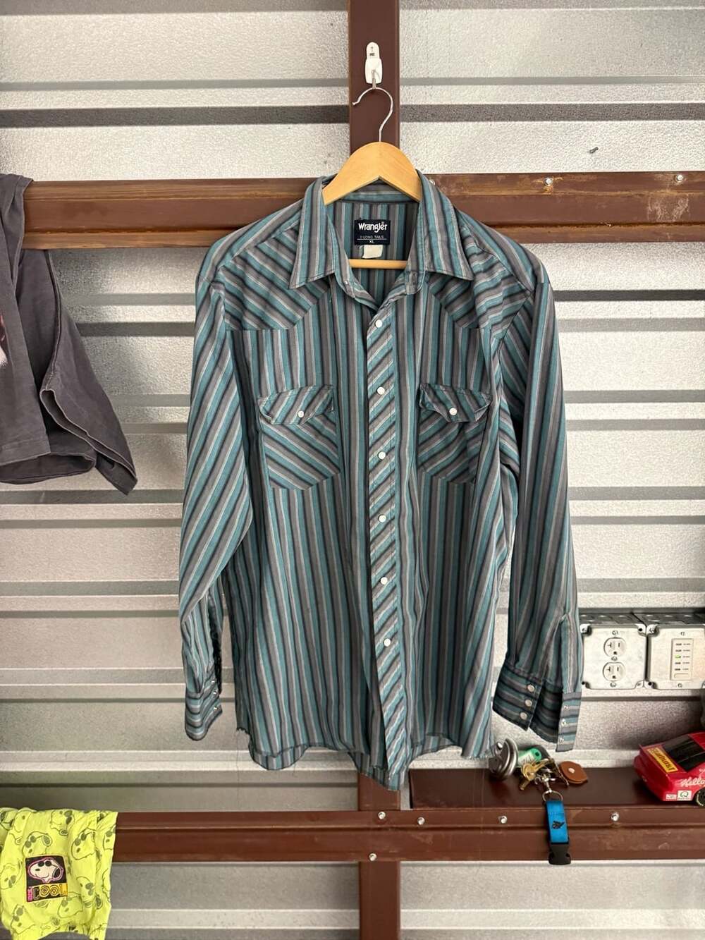 Wrangler X-Long Tails Western Pearl Snap Shirt Mens XL Green Blue Striped Long S